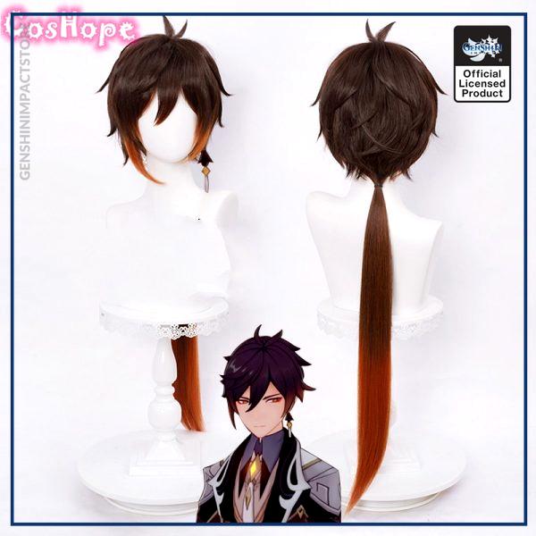 Genshin Impact Zhongli Cosplay 90cm Long Christmas Brown Orange Wig Cosplay Anime Wigs Heat Resistant Synthetic - Genshin Impact Store